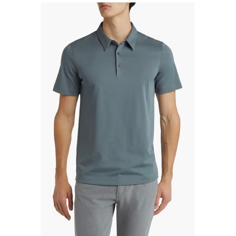 Theory Men’s Bron B Atlas Pique Cotton Blue Polo Shirt Pima Cotton Poly Size L